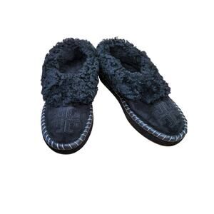 Tory Burch Women's Suede Shearling Black Slippers 8.5M